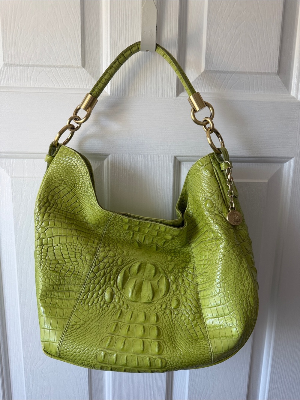 Brahmin Lime Croc-Embossed Shoulder Hobo